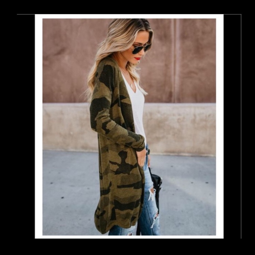 VICI camo print open front cardigan